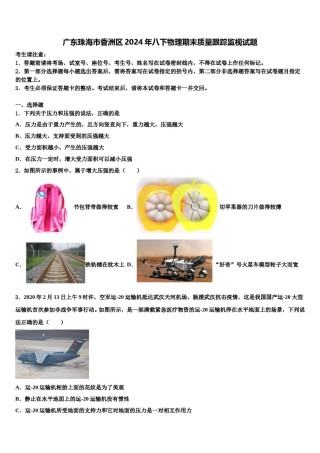 广东珠海市香洲区2024年八下物理期末质量跟踪监视试题含解析.doc