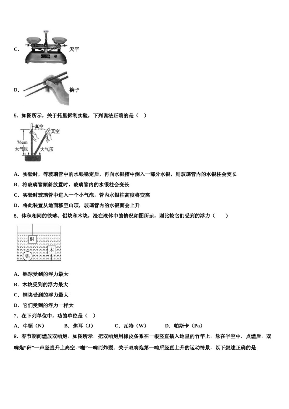 广东省东莞市东方明珠学校2024届八下物理期末调研模拟试题含解析.doc_第2页