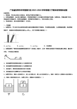 广东省东莞市中学堂镇六校2023-2024学年物理八下期末统考模拟试题含解析.doc