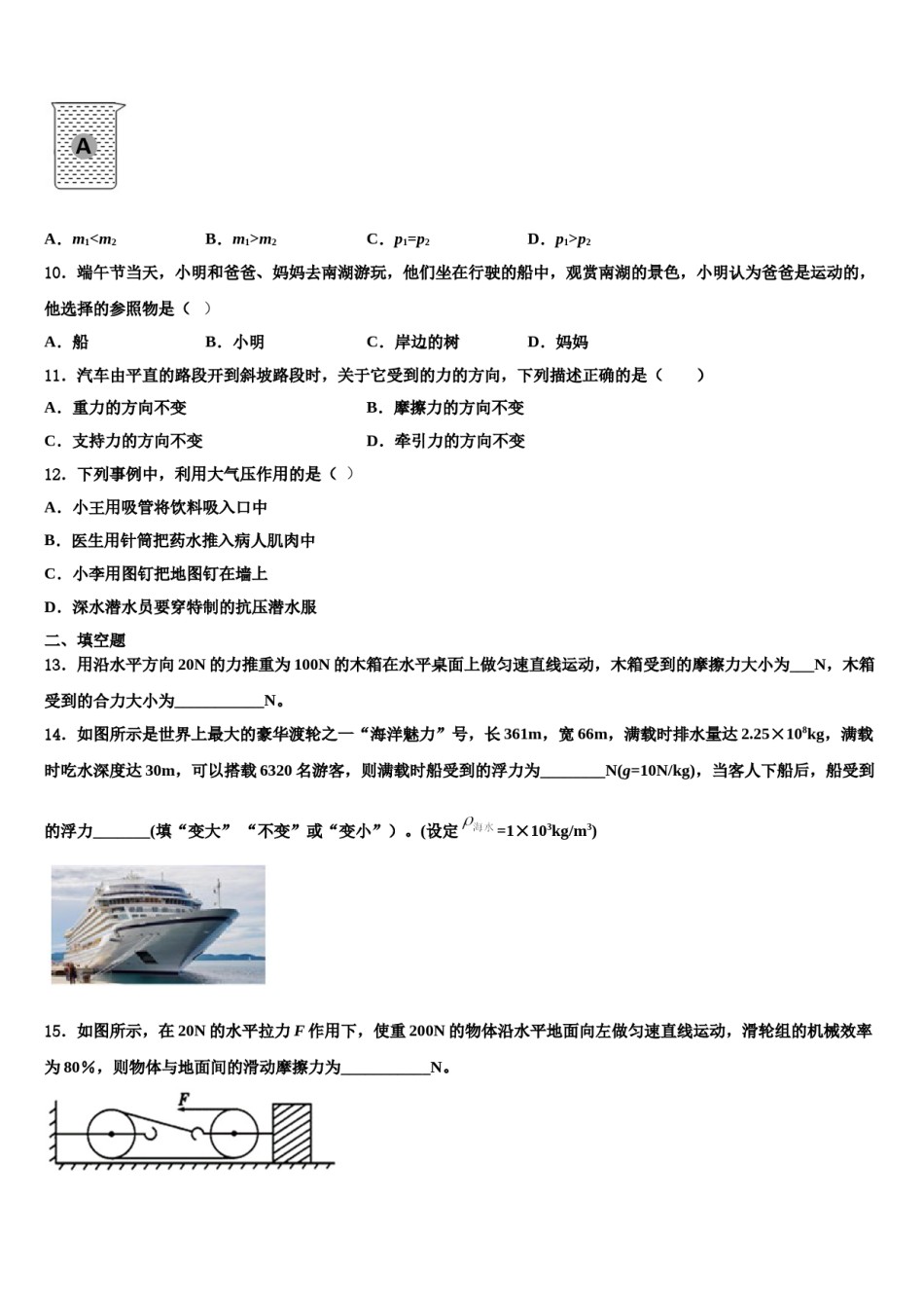 广东省东莞市翰林学校2024届物理八下期末学业水平测试试题含解析.doc_第2页