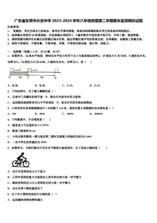 广东省东莞市长安中学2023-2024学年八年级物理第二学期期末监测模拟试题含解析.doc