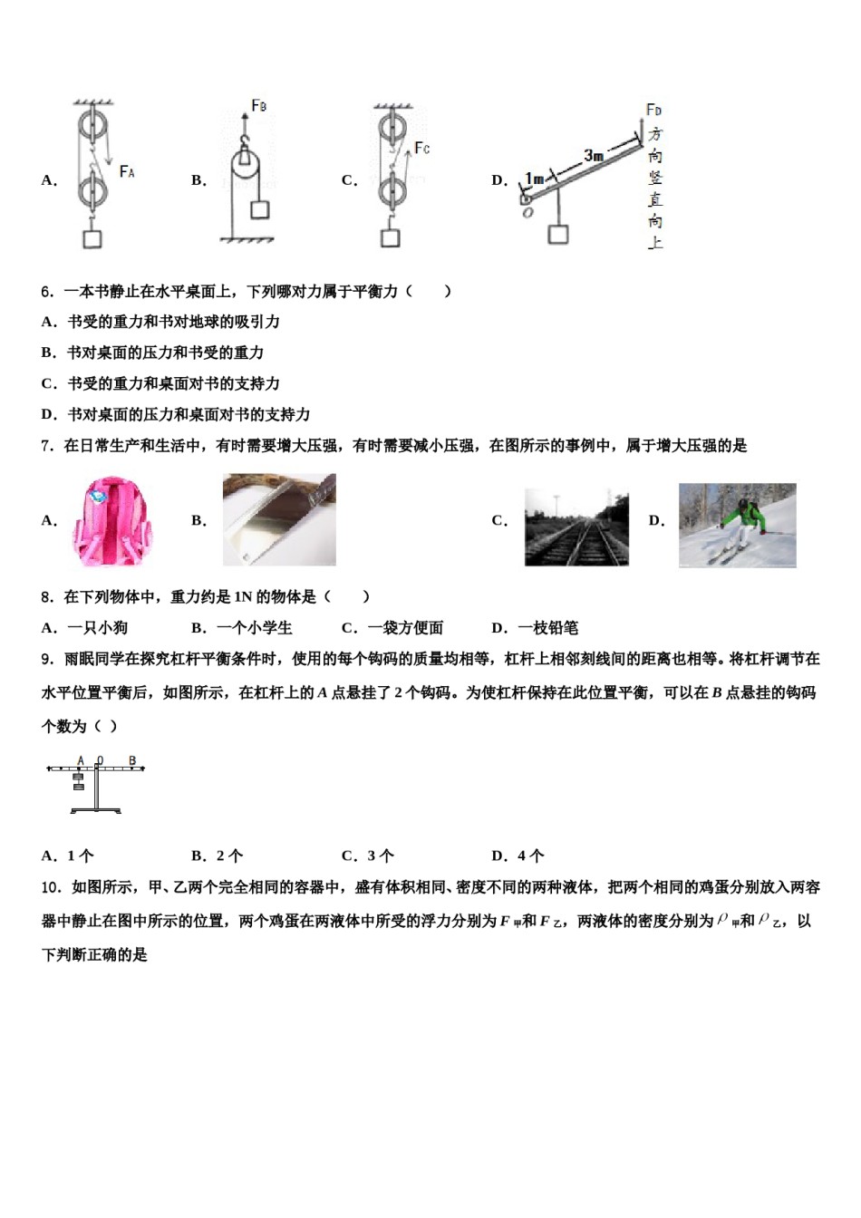广东省中山市名校2023-2024学年物理八下期末复习检测模拟试题含解析.doc_第2页