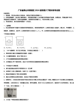 广东省佛山市顺德区2024届物理八下期末联考试题含解析.doc
