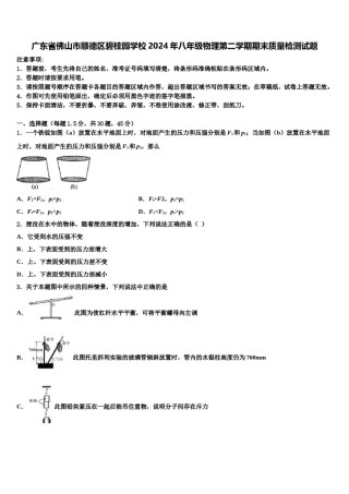 广东省佛山市顺德区碧桂园学校2024年八年级物理第二学期期末质量检测试题含解析.doc