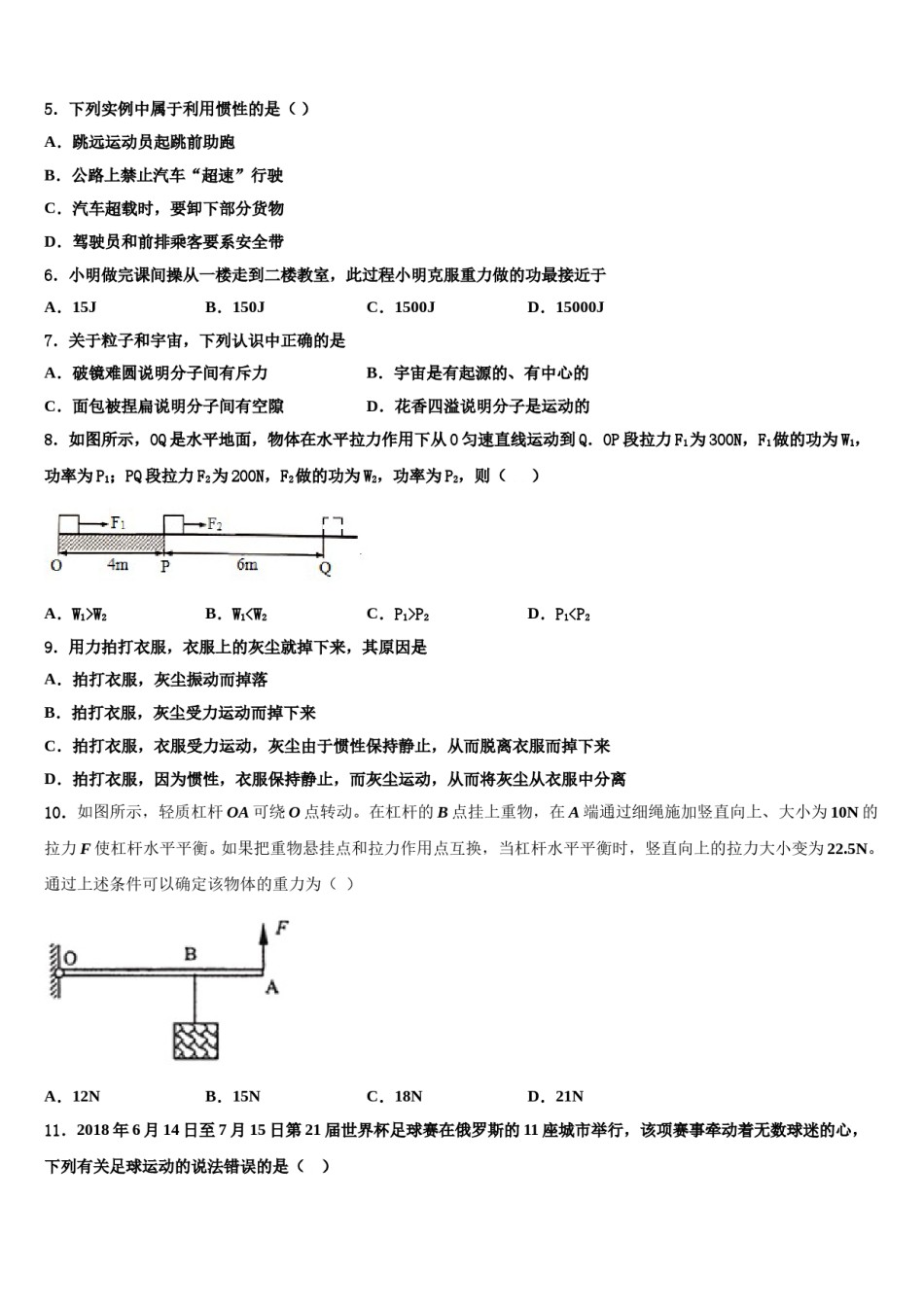 广东省北京师范大广州实验学校2024届八下物理期末学业质量监测模拟试题含解析.doc_第2页