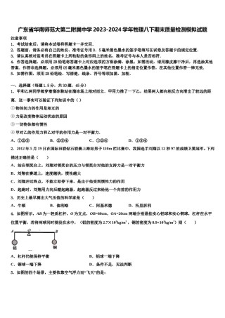 广东省华南师范大第二附属中学2023-2024学年物理八下期末质量检测模拟试题含解析.doc