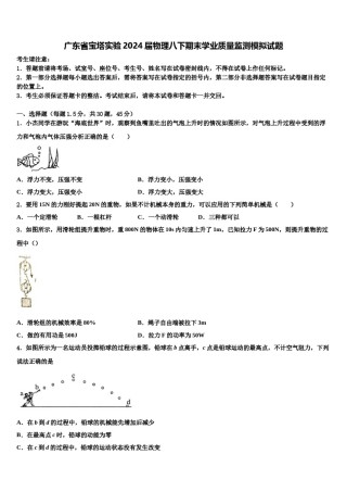 广东省宝塔实验2024届物理八下期末学业质量监测模拟试题含解析.doc