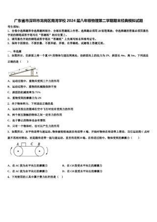 广东省市深圳市龙岗区南湾学校2024届八年级物理第二学期期末经典模拟试题含解析.doc