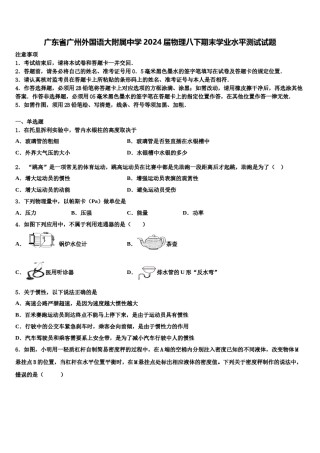 广东省广州外国语大附属中学2024届物理八下期末学业水平测试试题含解析.doc