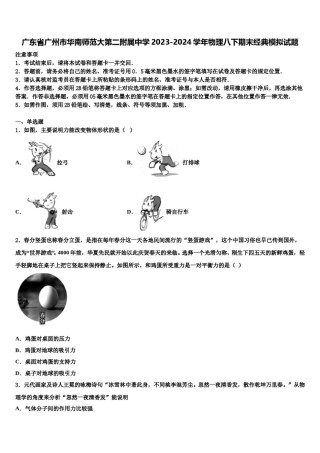 广东省广州市华南师范大第二附属中学2023-2024学年物理八下期末经典模拟试题含解析.doc
