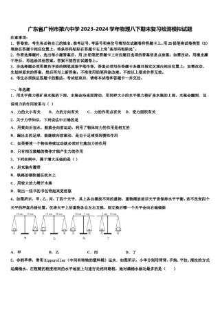 广东省广州市第六中学2023-2024学年物理八下期末复习检测模拟试题含解析.doc