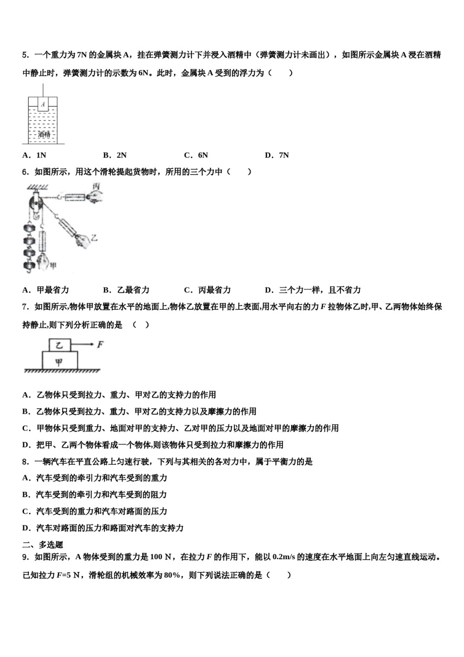 广东省广州市绿翠现代实验学校2024年八年级物理第二学期期末复习检测试题含解析.doc_第2页
