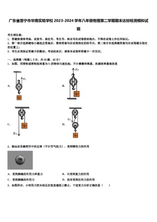 广东省普宁市华南实验学校2023-2024学年八年级物理第二学期期末达标检测模拟试题含解析.doc