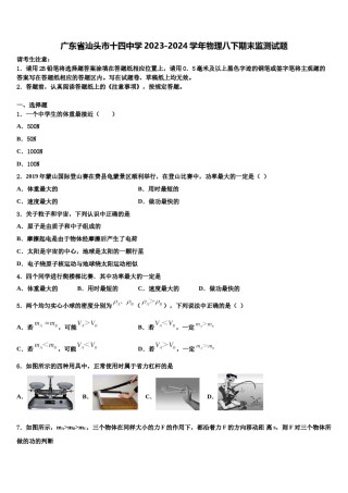 广东省汕头市十四中学2023-2024学年物理八下期末监测试题含解析.doc