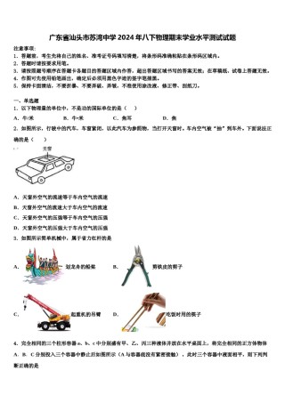 广东省汕头市苏湾中学2024年八下物理期末学业水平测试试题含解析.doc