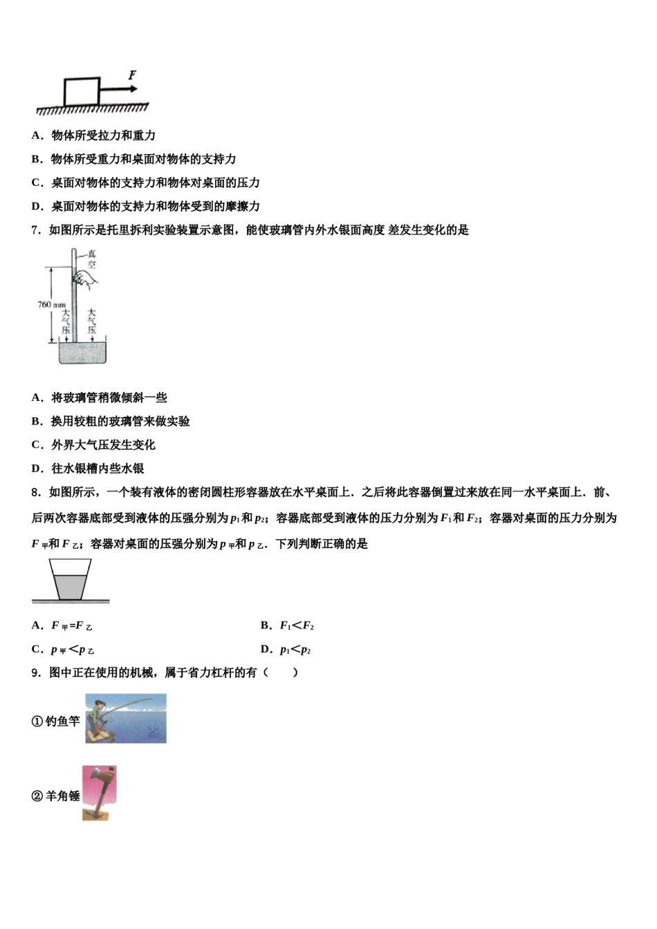 广东省汕头市龙湖实验中学2024届八下物理期末教学质量检测模拟试题含解析.doc_第3页