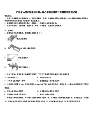 广东省汕尾市海丰县2024届八年级物理第二学期期末监测试题含解析.doc