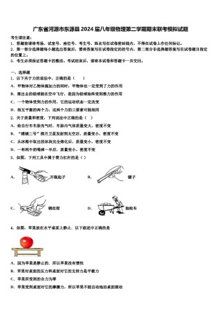 广东省河源市东源县2024届八年级物理第二学期期末联考模拟试题含解析.doc
