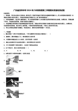 广东省深圳中学2024年八年级物理第二学期期末质量检测试题含解析.doc