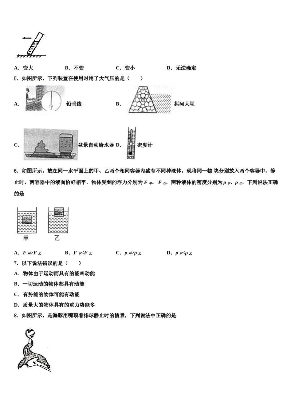 广东省深圳大鹏新区2023-2024学年物理八下期末教学质量检测试题含解析.doc_第2页