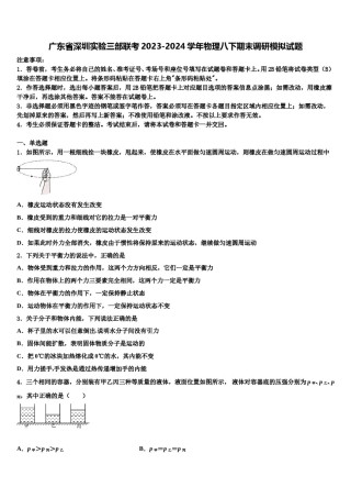 广东省深圳实验三部联考2023-2024学年物理八下期末调研模拟试题含解析.doc