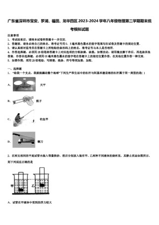 广东省深圳市宝安、罗湖、福田、龙华四区2023-2024学年八年级物理第二学期期末统考模拟试题含解析.doc