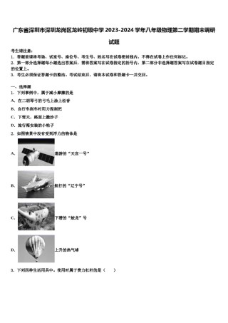 广东省深圳市深圳龙岗区龙岭初级中学2023-2024学年八年级物理第二学期期末调研试题含解析.doc
