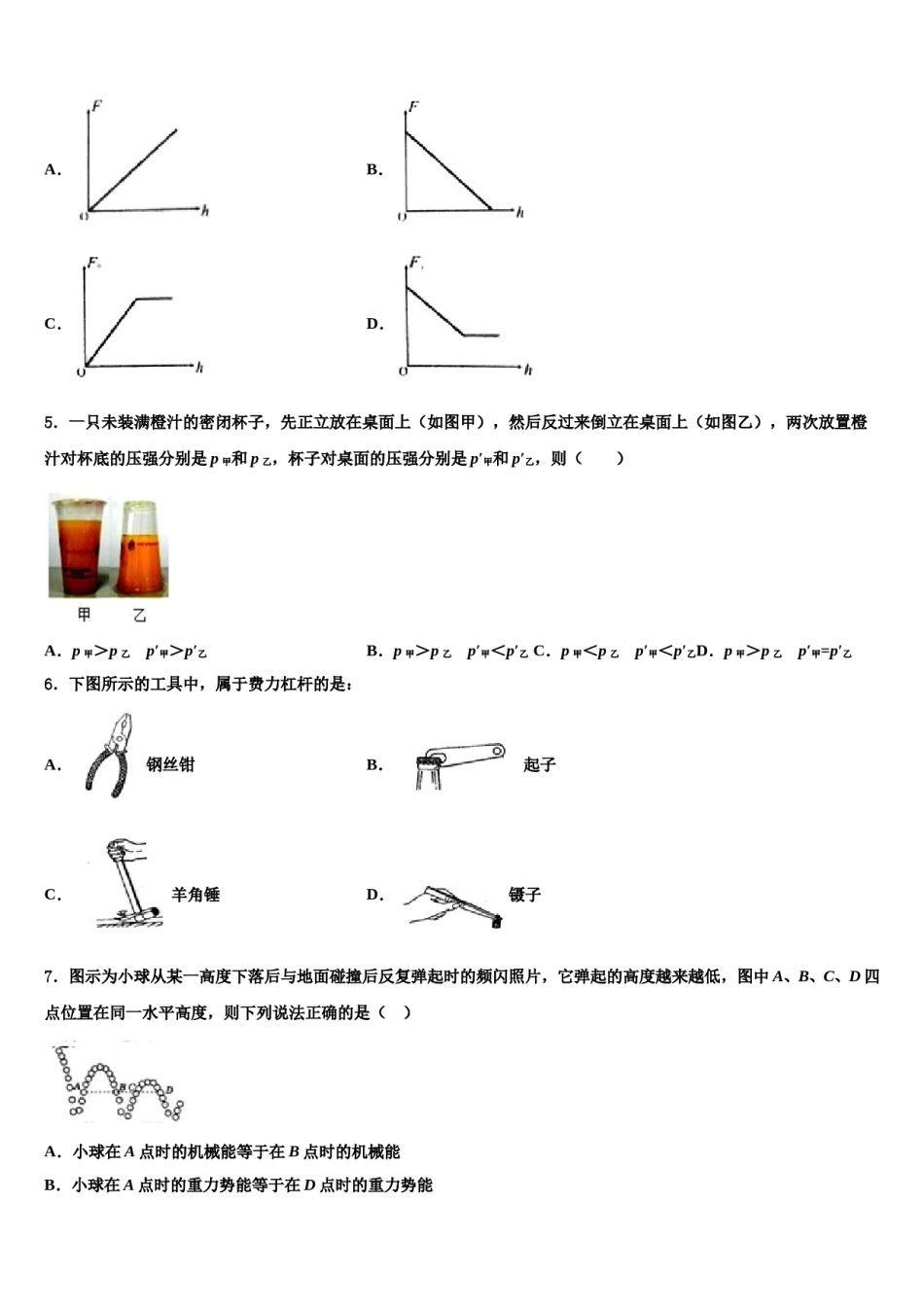 广东省深圳市福田区红岭中学2024届物理八下期末质量跟踪监视试题含解析.doc_第2页