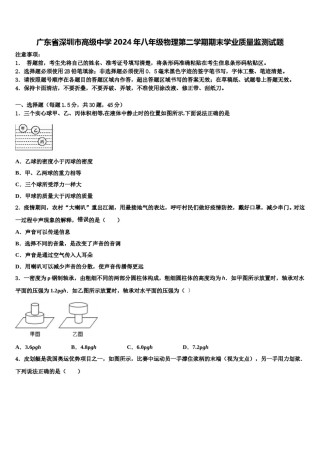 广东省深圳市高级中学2024年八年级物理第二学期期末学业质量监测试题含解析.doc