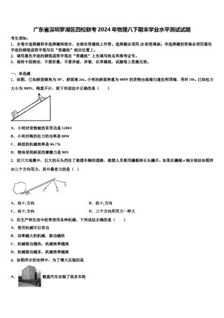 广东省深圳罗湖区四校联考2024年物理八下期末学业水平测试试题含解析.doc
