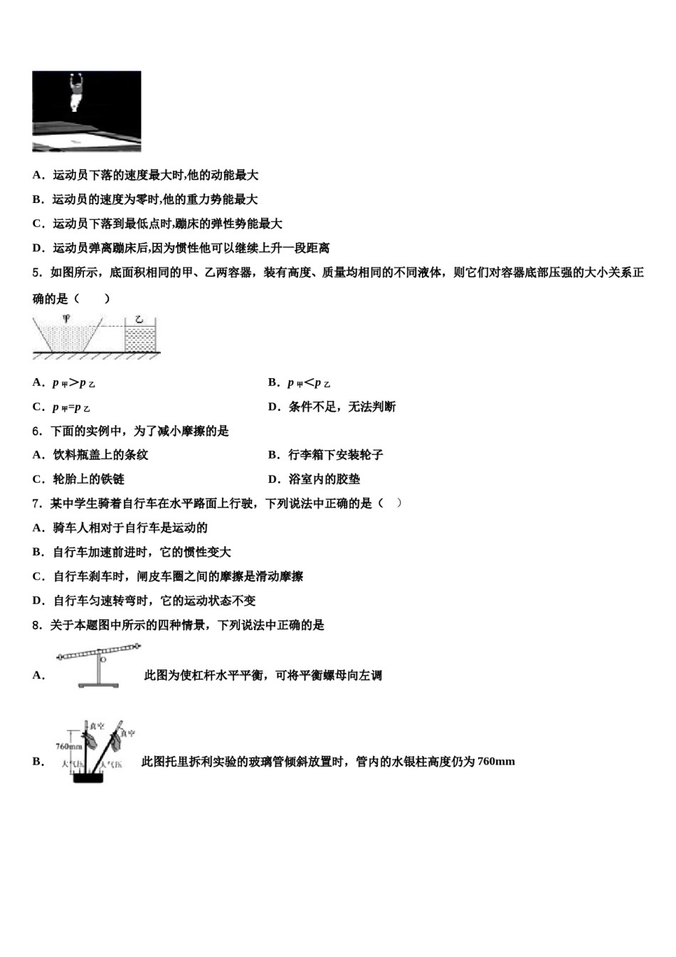 广东省深圳高级中学2024届物理八下期末统考试题含解析.doc_第2页