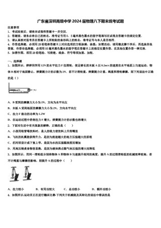 广东省深圳高级中学2024届物理八下期末统考试题含解析.doc