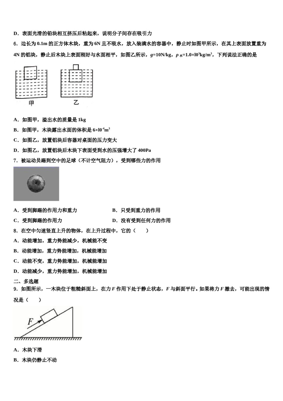 广东省清远市名校2024年八下物理期末综合测试试题含解析.doc_第2页