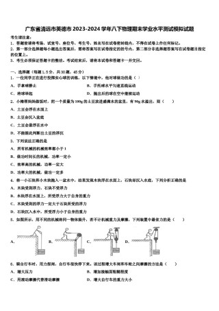 广东省清远市英德市2023-2024学年八下物理期末学业水平测试模拟试题含解析.doc