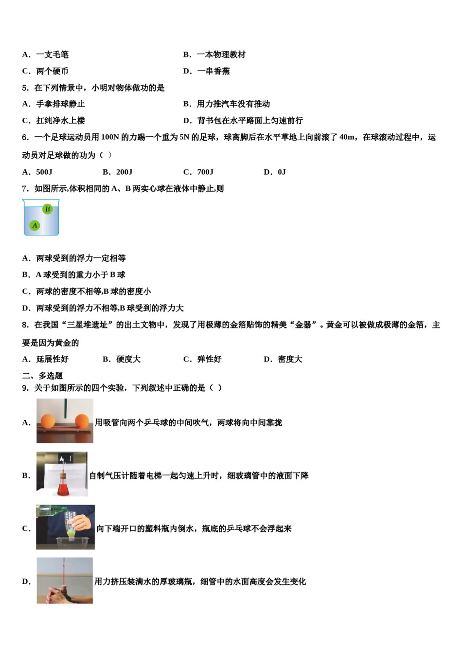 广东省湛江市徐闻县2023-2024学年八下物理期末检测试题含解析.doc_第2页