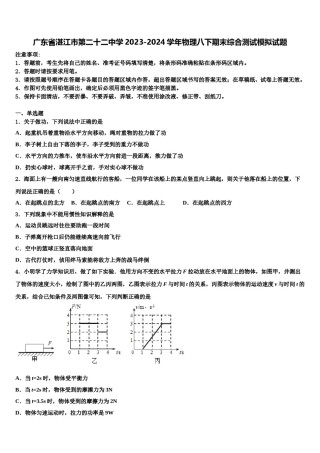 广东省湛江市第二十二中学2023-2024学年物理八下期末综合测试模拟试题含解析.doc