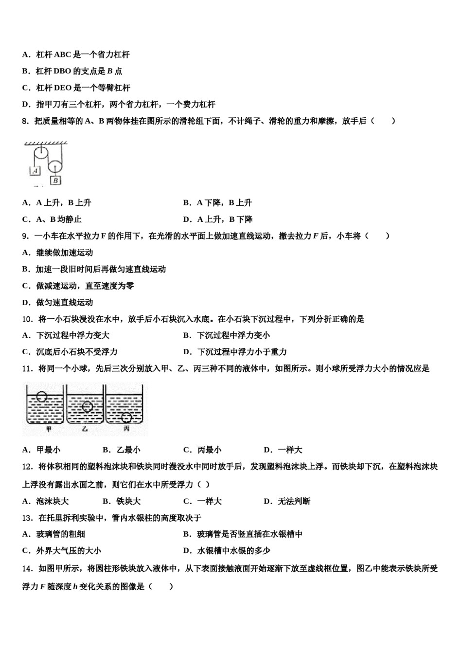 广东省湛江市霞山职业高级中学2024届物理八下期末调研模拟试题含解析.doc_第3页