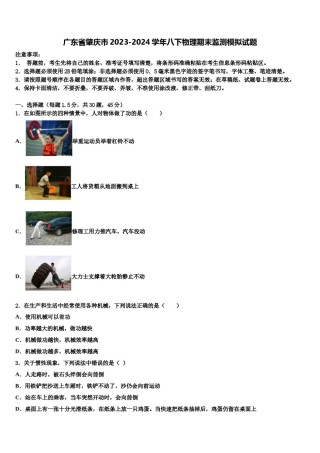 广东省肇庆市2023-2024学年八下物理期末监测模拟试题含解析.doc