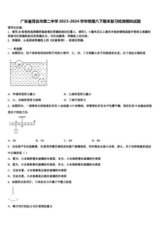 广东省茂名市第二中学2023-2024学年物理八下期末复习检测模拟试题含解析.doc
