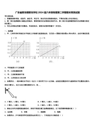 广东省那龙镇那龙学校2024届八年级物理第二学期期末预测试题含解析.doc