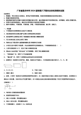广东省重点中学2024届物理八下期末达标检测模拟试题含解析.doc