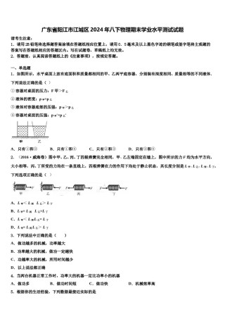 广东省阳江市江城区2024年八下物理期末学业水平测试试题含解析.doc
