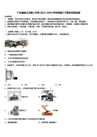 广东省阳江市第二中学2023-2024学年物理八下期末检测试题含解析.doc