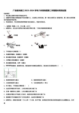 广东韶关曲江2023-2024学年八年级物理第二学期期末预测试题含解析.doc