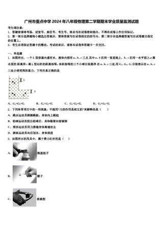 广州市重点中学2024年八年级物理第二学期期末学业质量监测试题含解析.doc