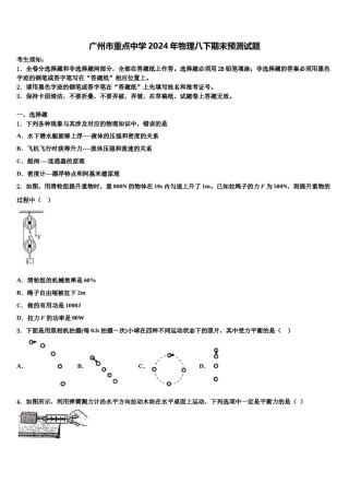广州市重点中学2024年物理八下期末预测试题含解析.doc