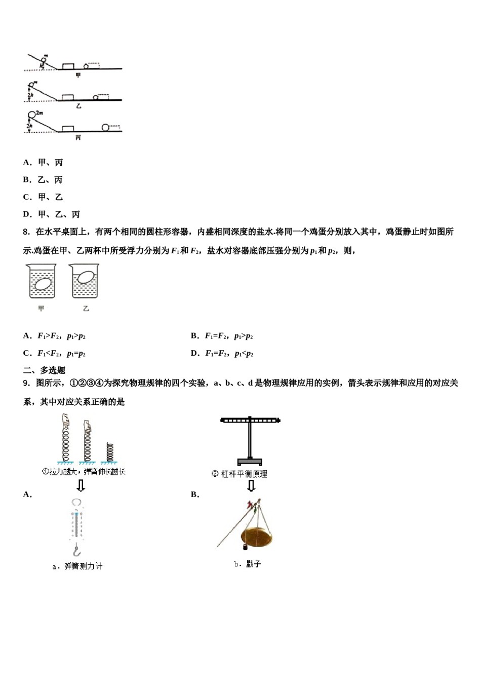 广西北海银海区五校联考2023-2024学年物理八下期末复习检测试题含解析.doc_第2页