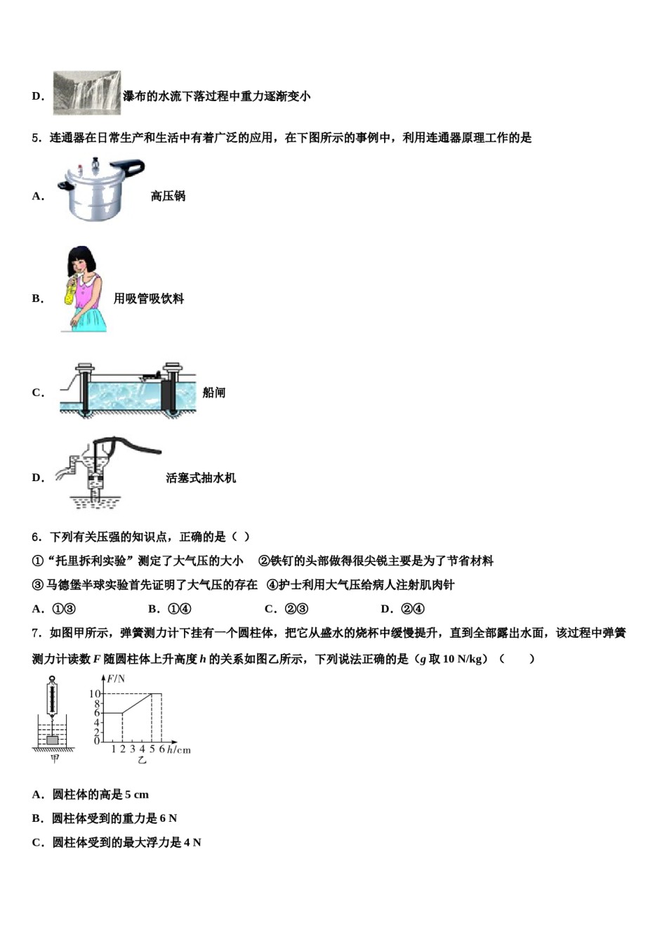 广西南宁八中学2024年物理八下期末检测模拟试题含解析.doc_第2页