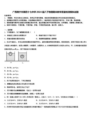 广西南宁市第四十七中学2024届八下物理期末教学质量检测模拟试题含解析.doc