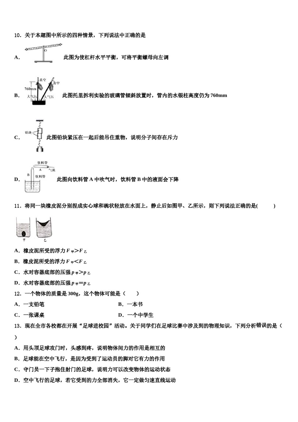 广西壮族自治区河池市凤山县2023-2024学年八年级物理第二学期期末达标检测模拟试题含解析.doc_第3页
